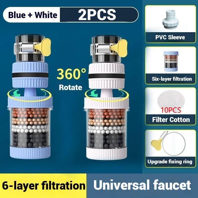 6 Layer Faucet Water Purifier Tap Filter 360° Rotating Splash Proof Nozzle