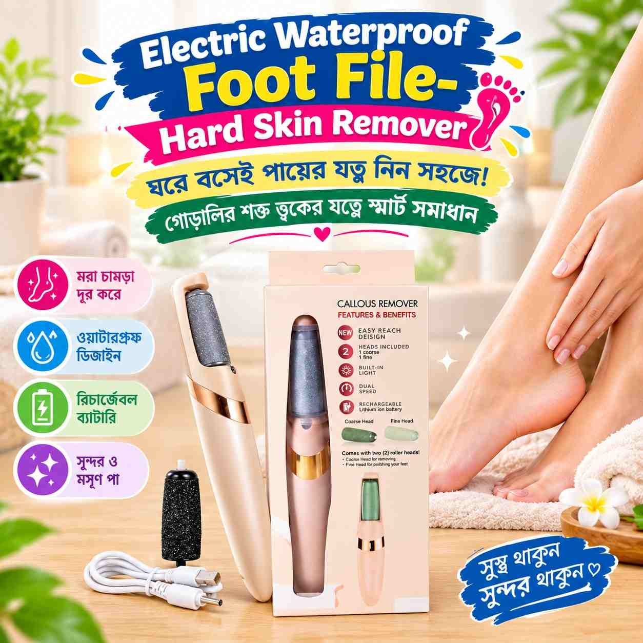 Electric Waterproof Foot File- Hard Skin Remover hook daw Electric Waterproof Foot File- Hard Skin Remover hook daw
