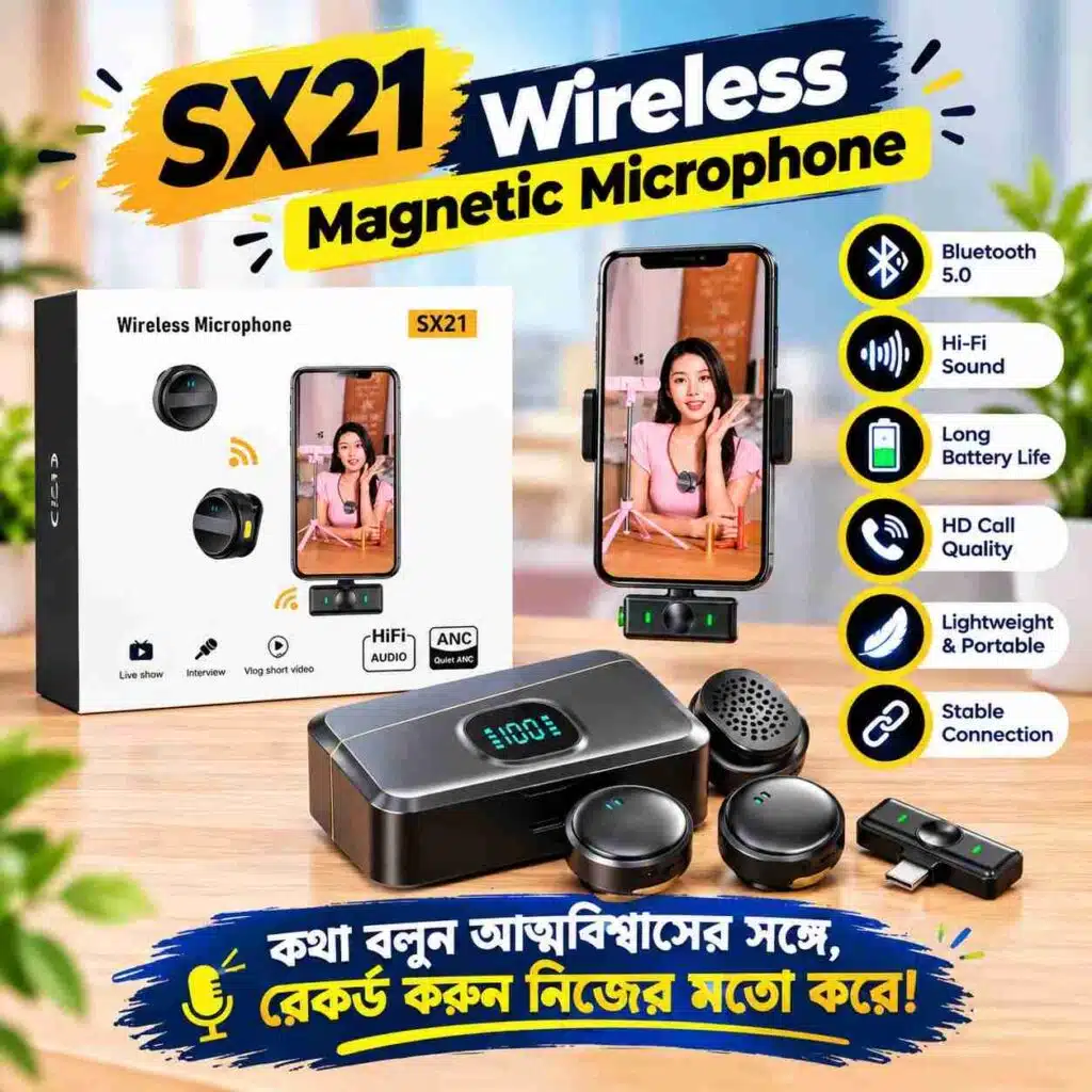 SX21 Wireless Magnetic Microphone With ANC Regular and Echo Mode