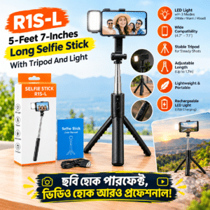 Feet 7-Inches R1S-L Long Selfie Stick With Tripod And Light